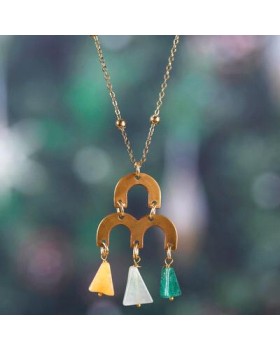 Taital : melted drop stone gold plated chain necklace with wire pendant